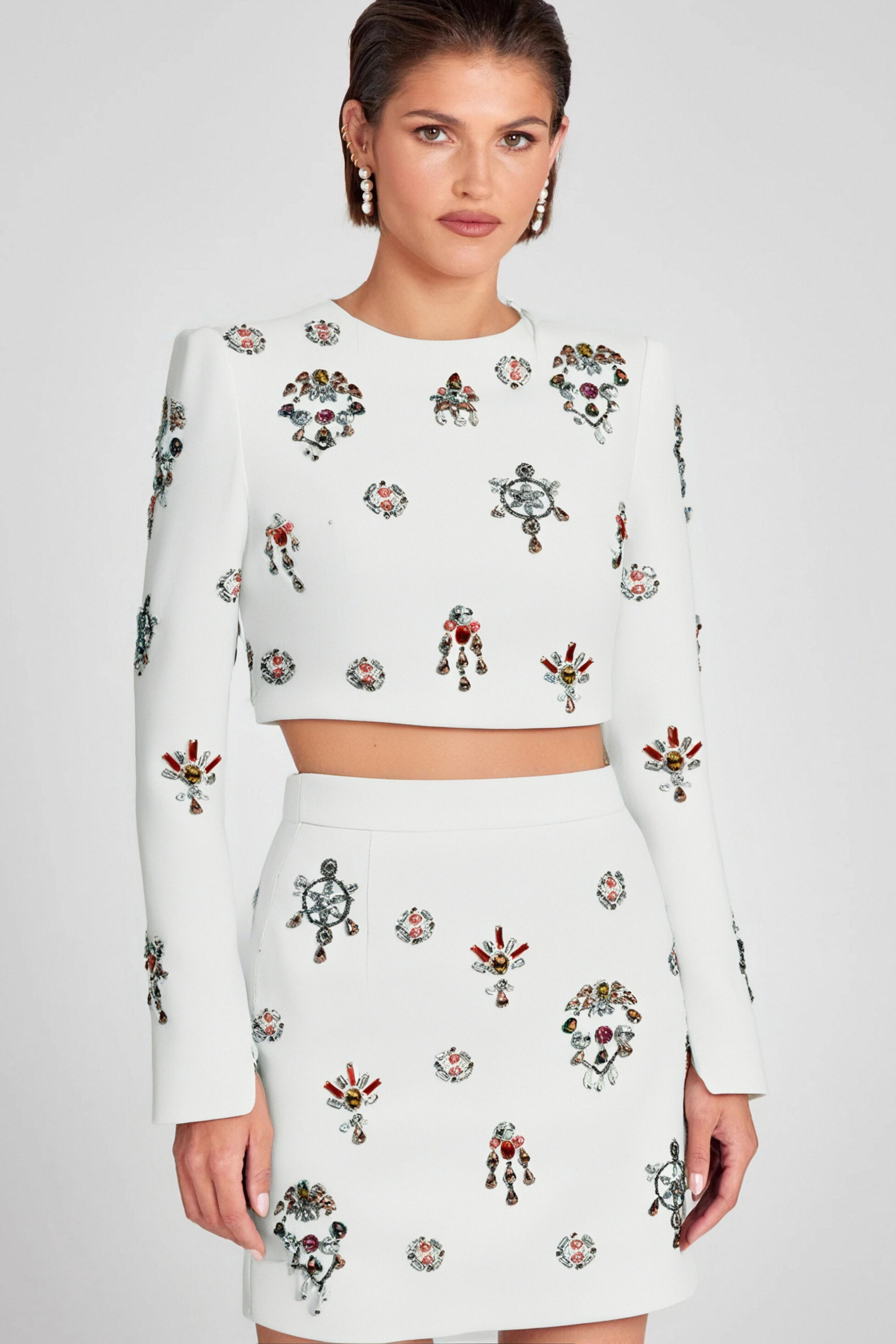 Flowering Girl Women WHITE RHINESTONE EMBELLISHED SKIRT SET