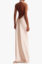 Flowering Girl Women sherry Halterneck Floral Applique Maxi Dress in white