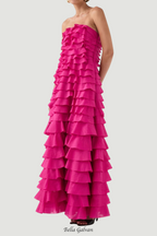Flowering Girl Women stacey Strapless Layered Maxi Dress in pink