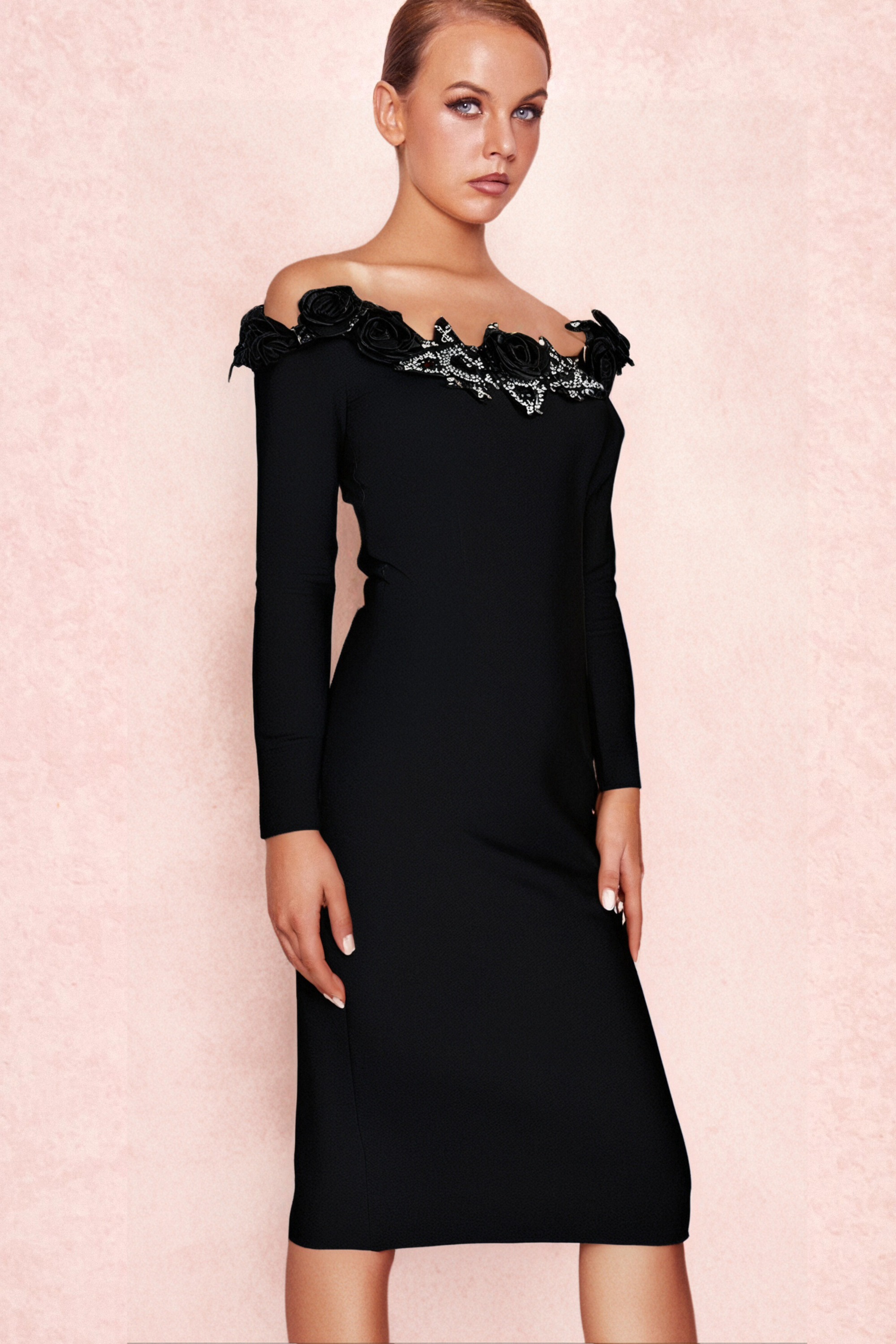Flowering Girl Women Rubides Diamond Bandage Midi Dress In Black