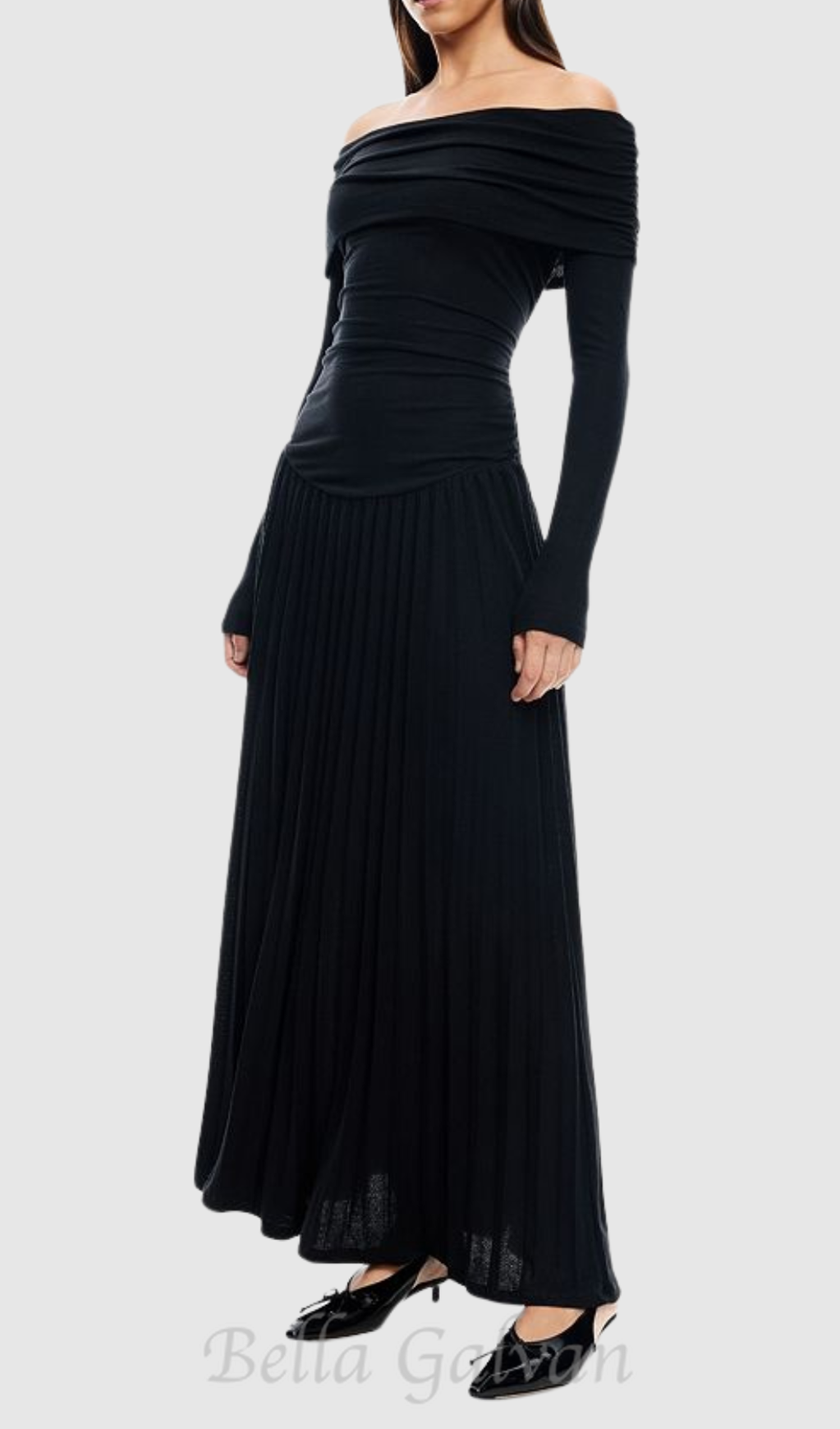 Flowering Girl Women sara bodycon strapless long sleeve maxi dress in black