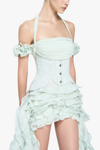 Flowering Girl Women elva halter three-dimensional flower irregular tassel mini dress in mint