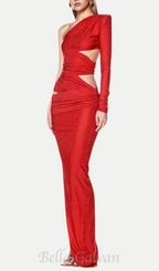 Flowering Girl Women Caits One Shoulder Crystal Cutout Maxi Dress