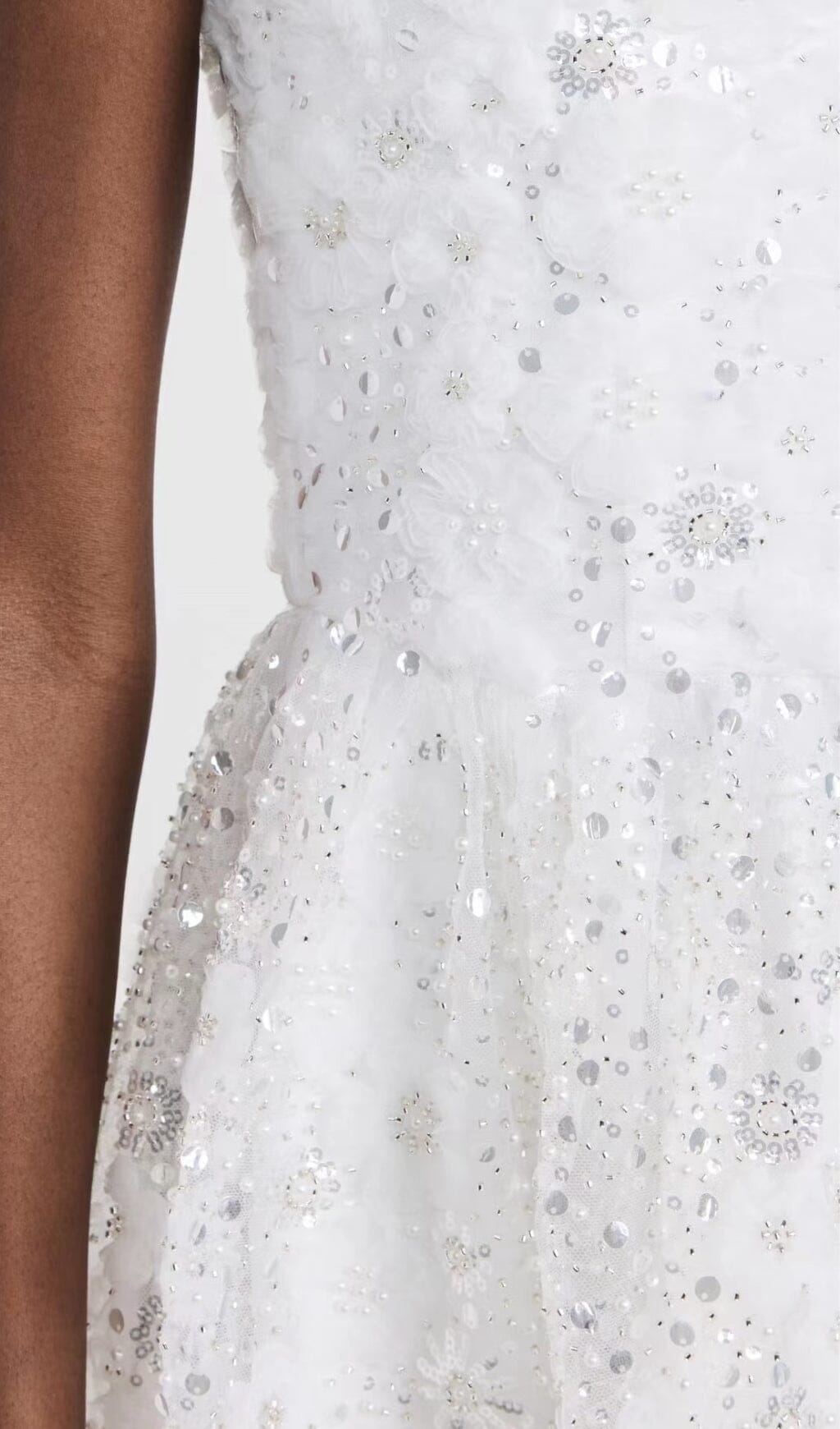 Flowering Girl Women Beaded Sequin Bandeau Mini Dress In White