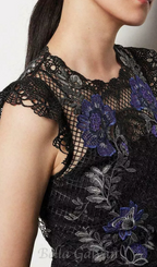 Flowering Girl Women Floral Lace hollow Mini Dress in black