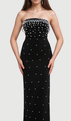 Flowering Girl Women pearl-embellished strapless gown in black