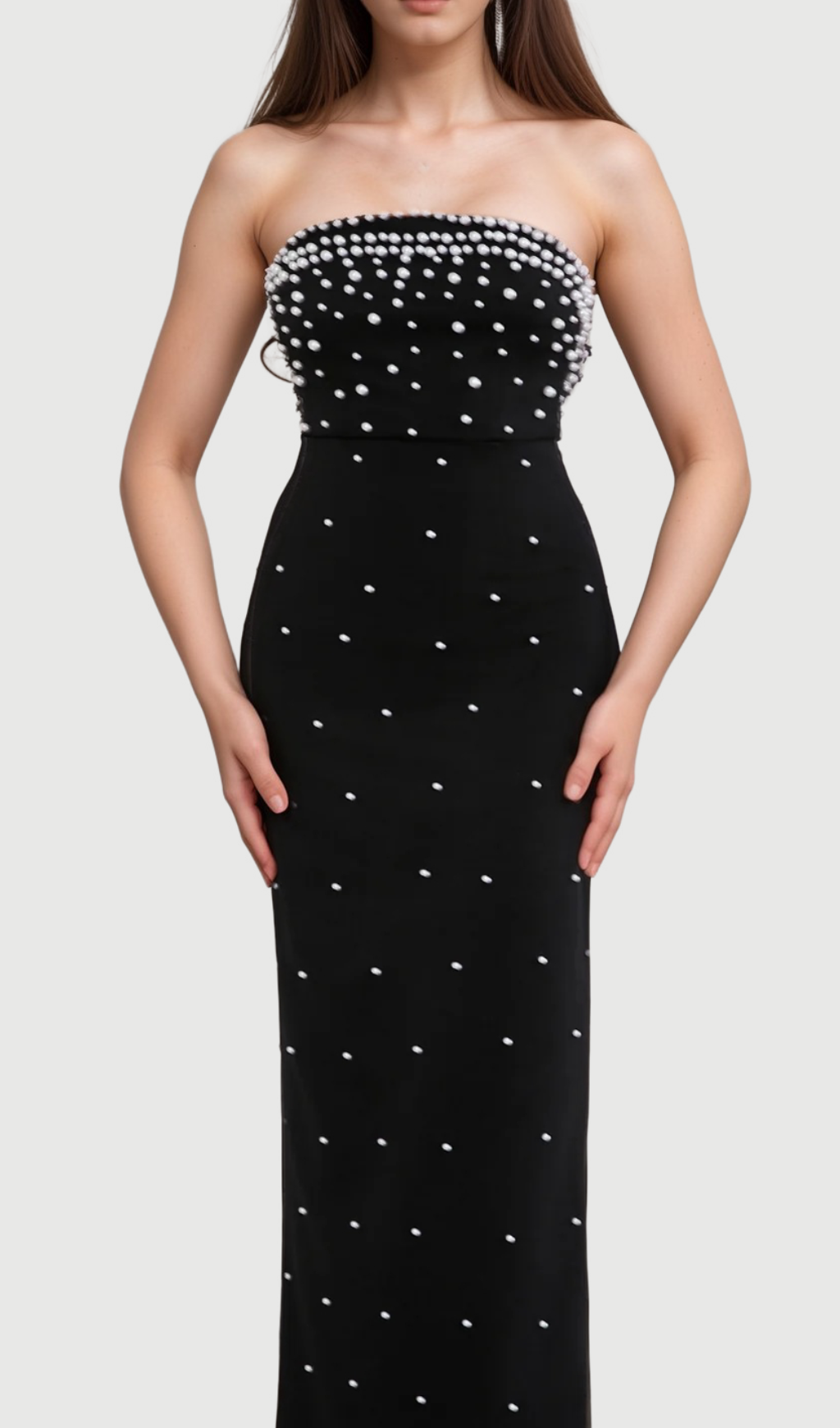 Flowering Girl Women pearl-embellished strapless gown in black