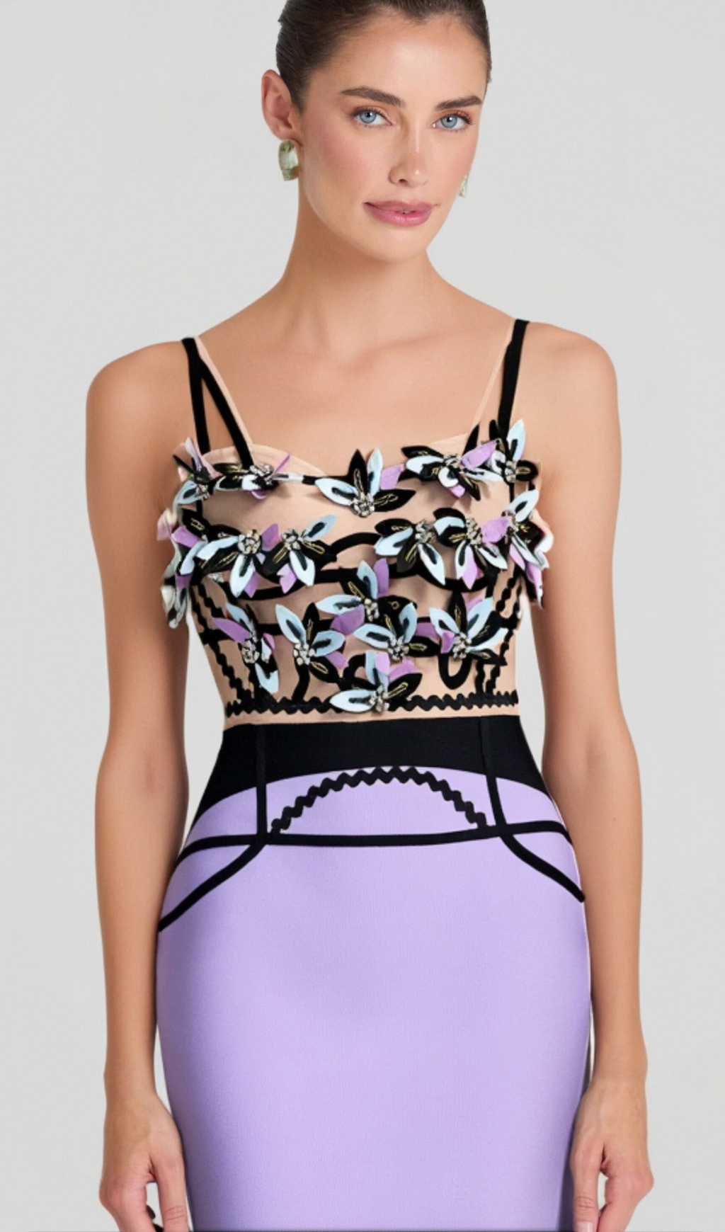 Flowering Girl Women CRYSTAL BEADED APPLIQUE MIDI BANDAGE DRESS
