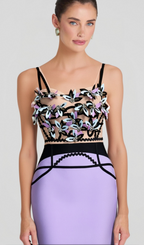 Flowering Girl Women CRYSTAL BEADED APPLIQUE MIDI BANDAGE DRESS