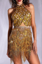 Flowering Girl Women Pre-Sale Anthiadi Diamond Cutout Fringe Mesh Dress