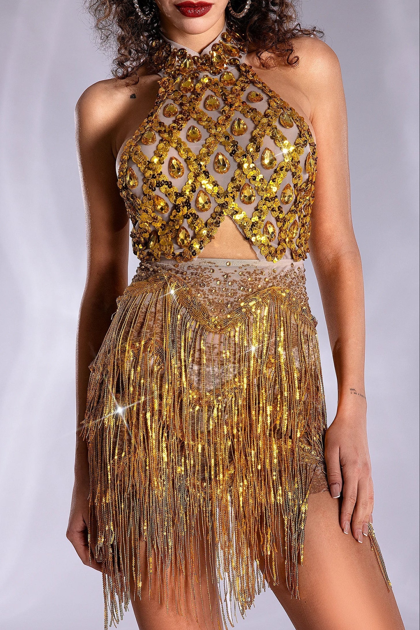 Flowering Girl Women Pre-Sale Anthiadi Diamond Cutout Fringe Mesh Dress