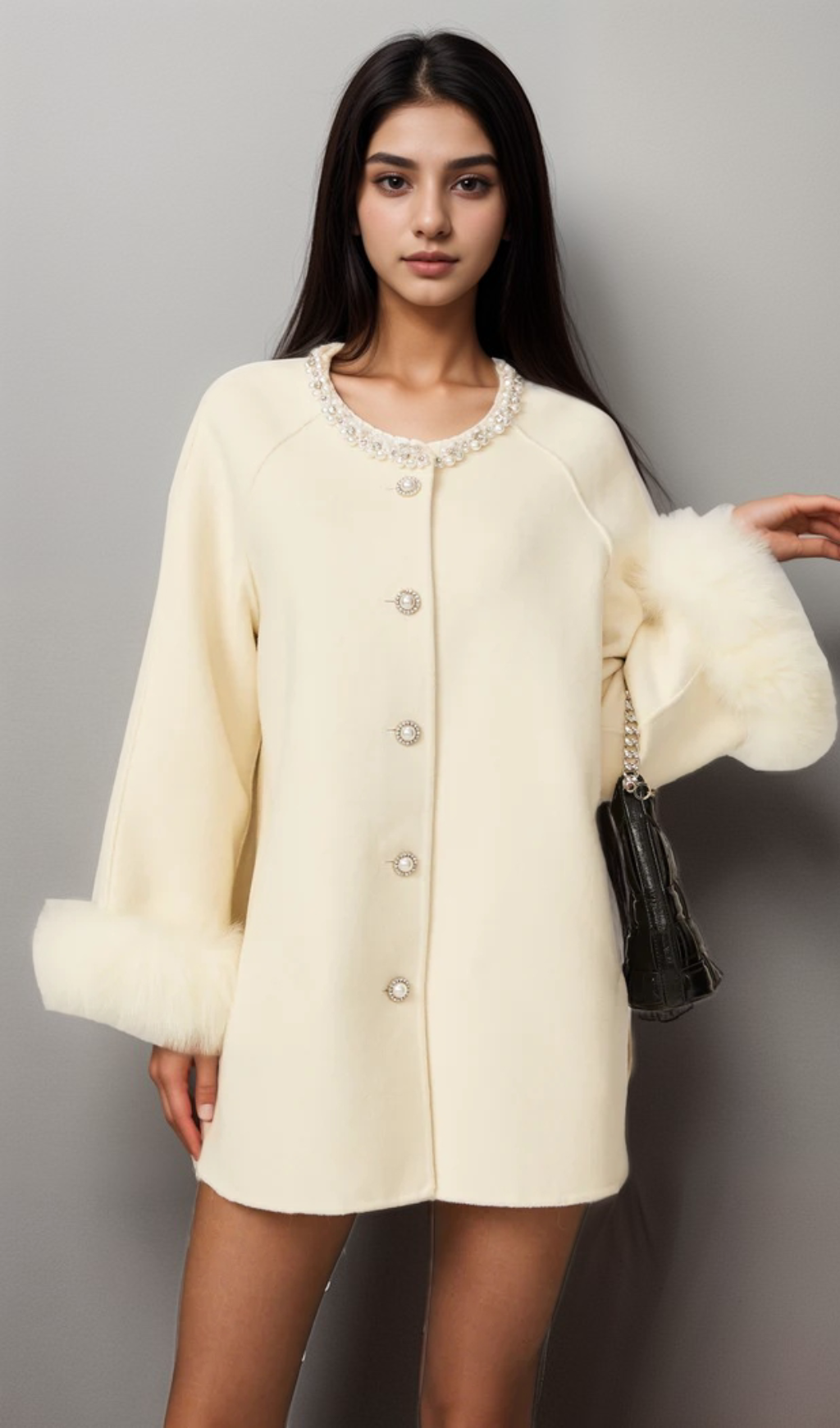 Flowering Girl Women Frédérique white wool fur embellished coat