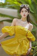 Flowering Girl Women Bonnie puff strapless Mini Dress in yellow