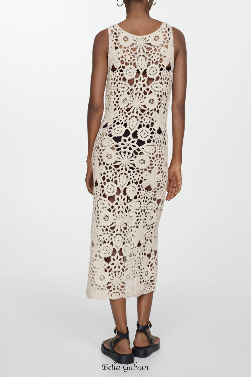 georgia cotton crochet midi dress in apricot