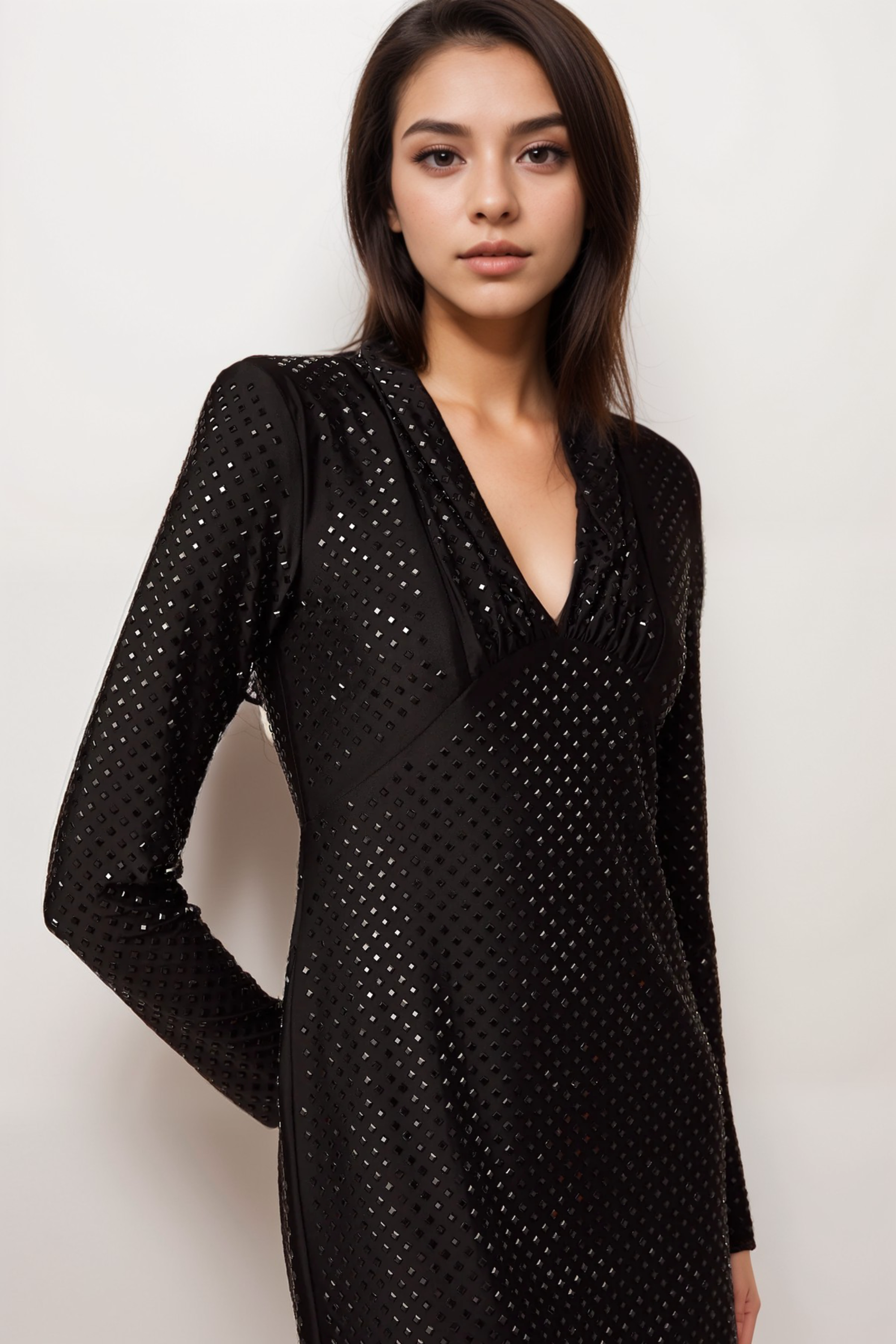 Flowering Girl Women Mariasole Embellished Plunging V-Neck Studded Mini Dress