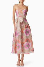 Strapless Flower Sequin Embellished Midi Dress