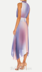 Flowering Girl Women halter neck pleated midi dress in lavender tie dye