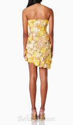 Flowering Girl Women Strapless floral Mini Dress in yellow