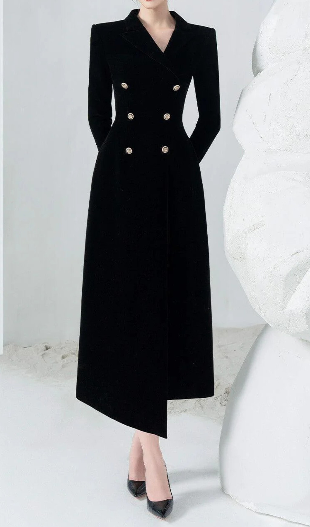 Flowering Girl Women Caloria Asymmetric Notch Lapel Velvet Midi Dress