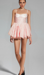 Flowering Girl Women Thérèse pink floral-print puffy mini dress