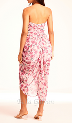 Flowering Girl Women floral print bodycon midi dress in purple red