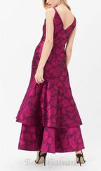 Flowering Girl Women layer Jacquard Maxi dress in red