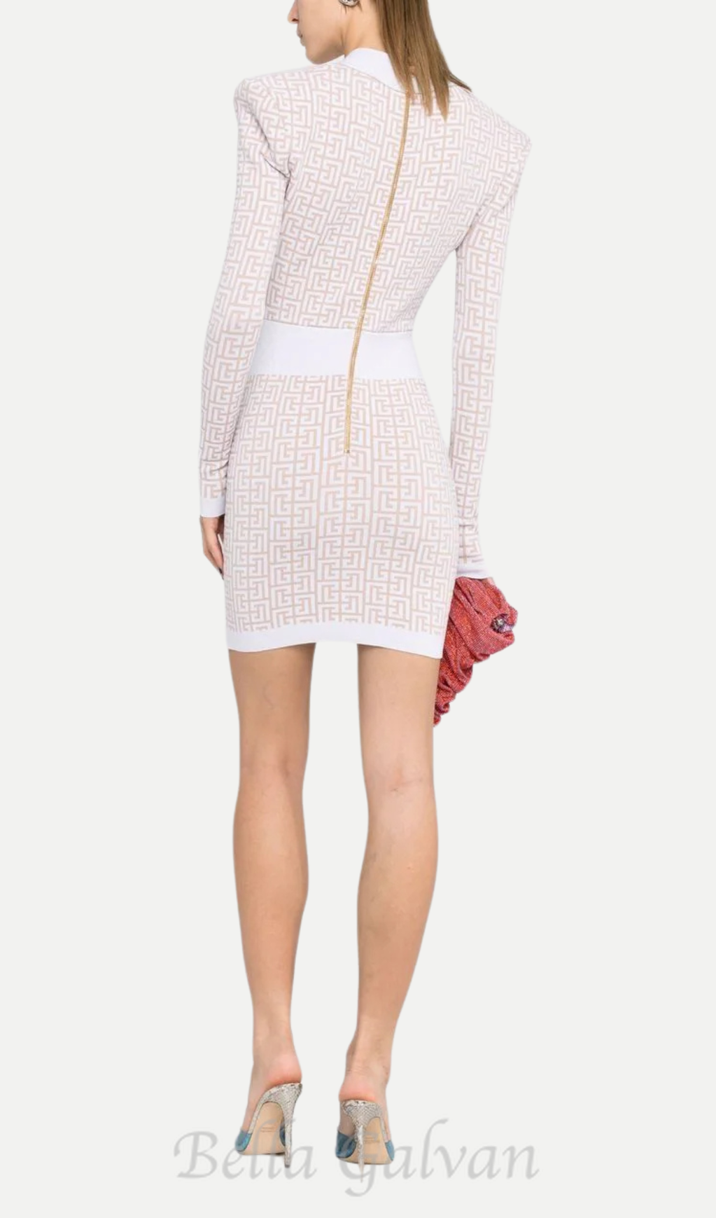 Flowering Girl Women monogram-pattern long-sleeve dress in beige