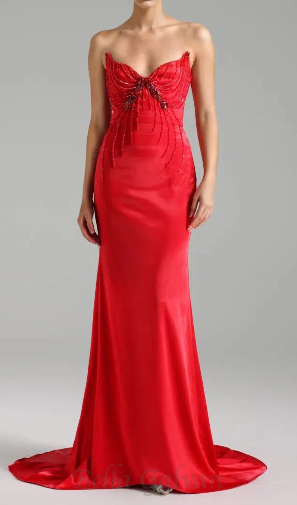 Flowering Girl Women bow embellished strapless maxi dress in red