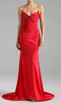 Flowering Girl Women bow embellished strapless maxi dress in red