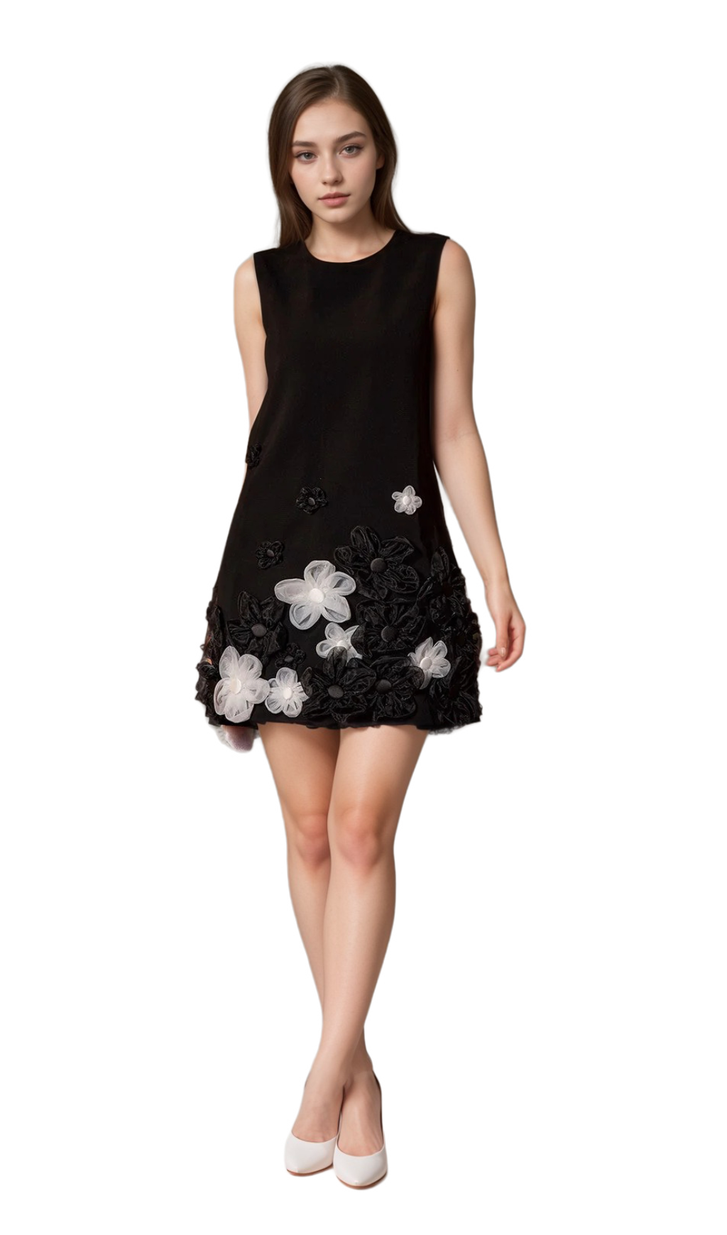 Flowering Girl Women blanche Balius Sleeveless Flower Mini Dress