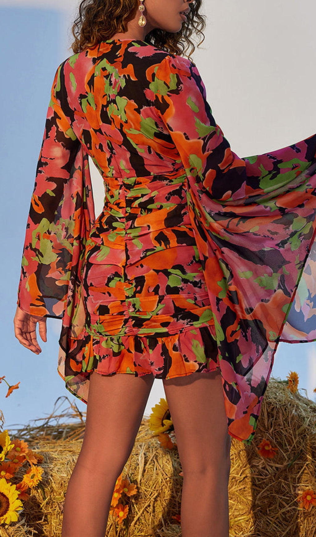 Flowering Girl Women Printed Ruffle Mesh Dress