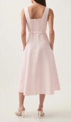 Flowering Girl Women sweetheart neckline belted midi dress in pink