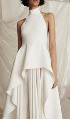 White Bandage Halter Irregular Maxi Dress