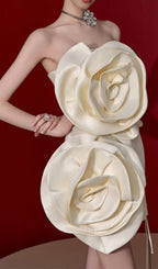 Beige Flower Strapless Bind Mini Dress