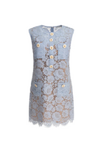 Flowering Girl Women eunice hollow pencil Lace mini Dress in blue