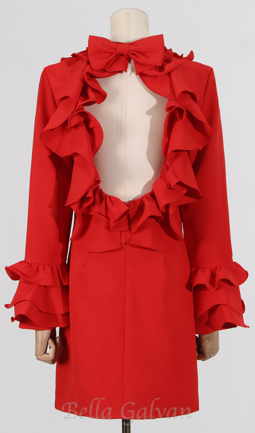 Flowering Girl Women Alessandro Ruffle Backless Mini Dress in red