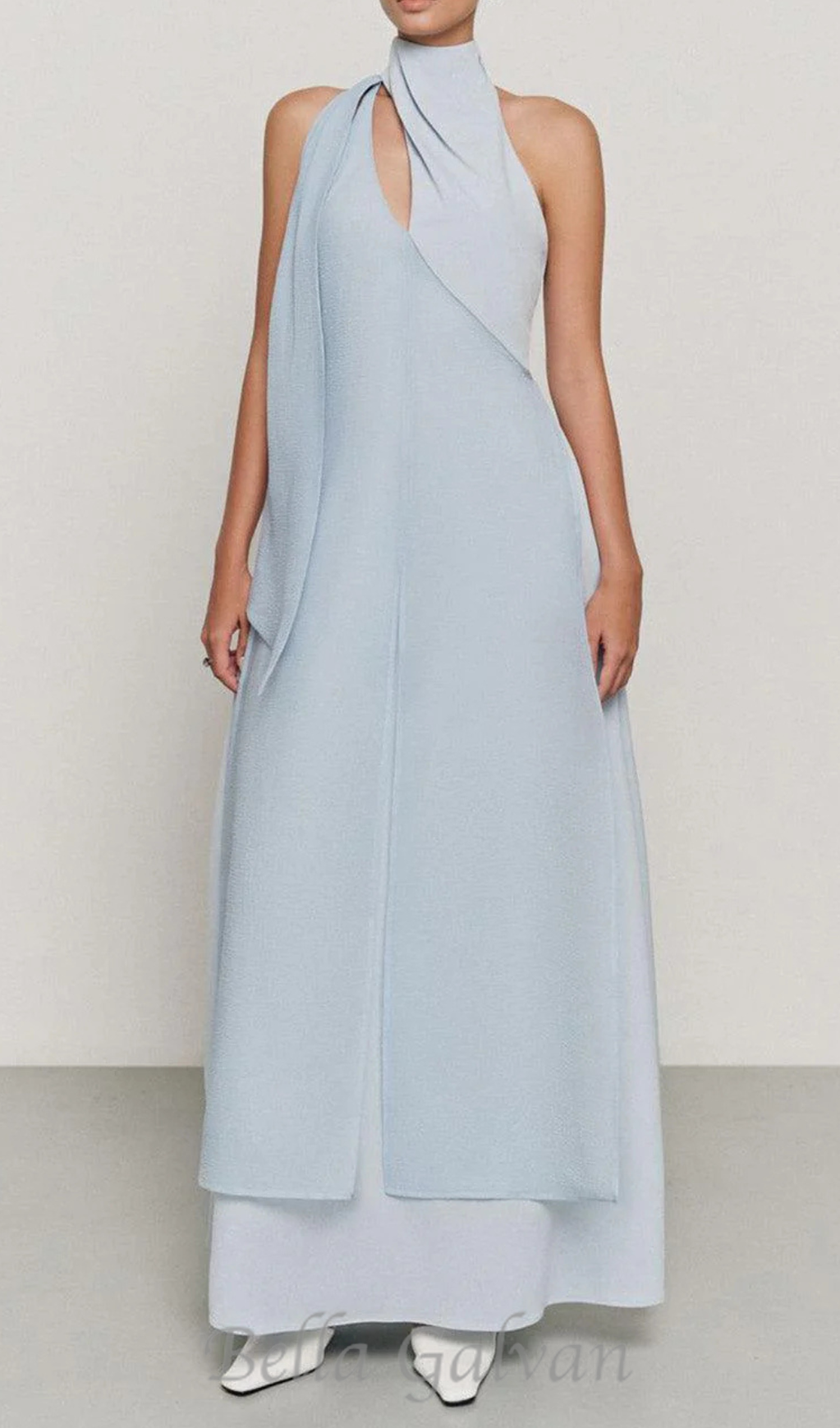 Flowering Girl Women Yen Layered High Neck Floss Silk maxi Dress in blue