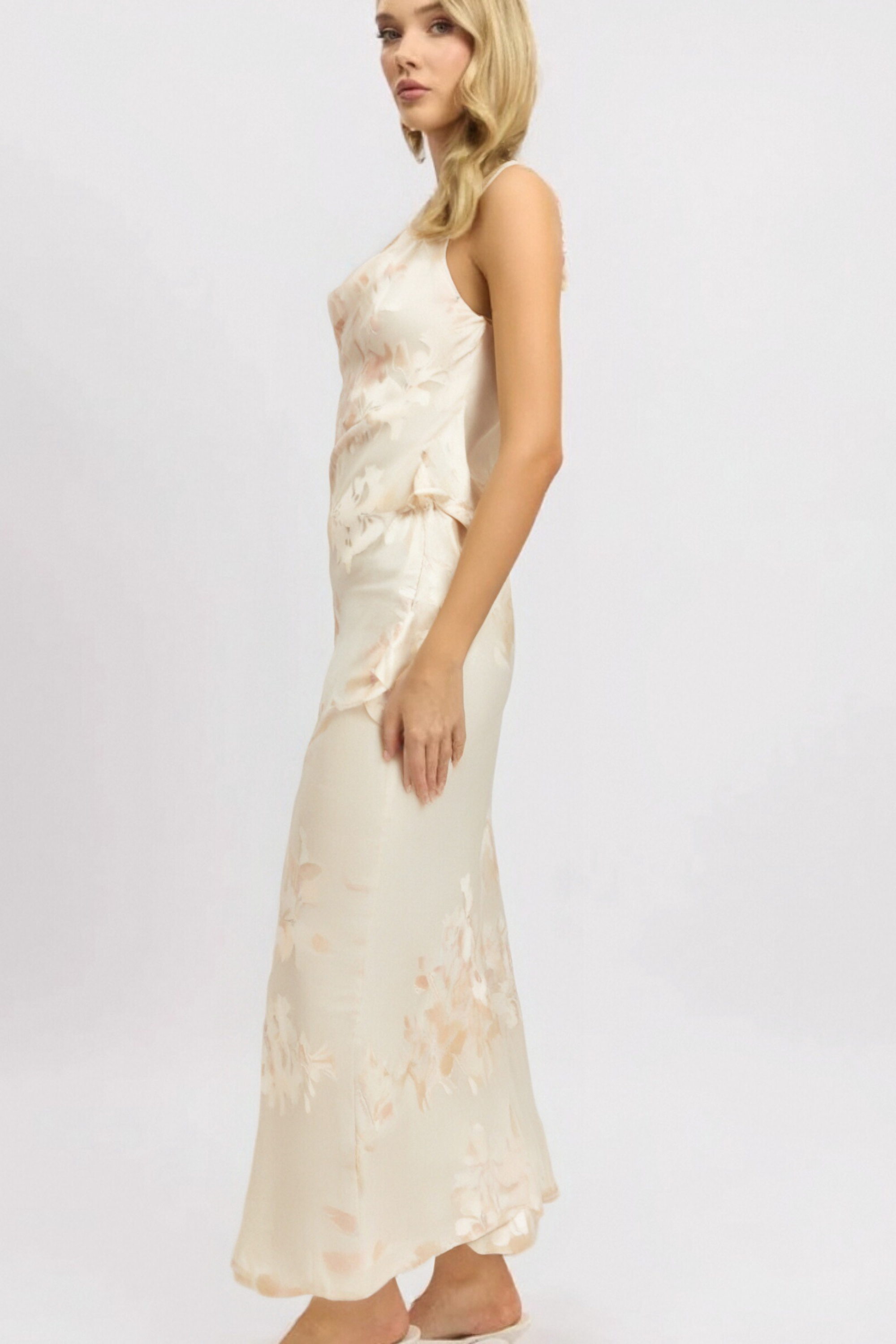 Flowering Girl Women Yolanda Beige Floral-Jacquard Midi Dress