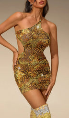 Deeg Rhinestone Printed Cutout Mini Dress