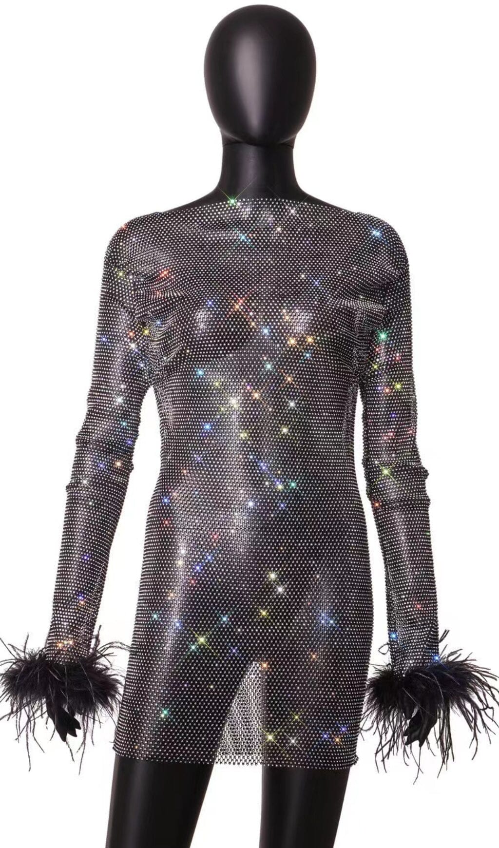 Flowering Girl Women Feather Embellished Mesh Mini Dress