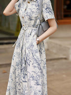 Flowering Girl Women sheila Elegant Lapel Printed Dress