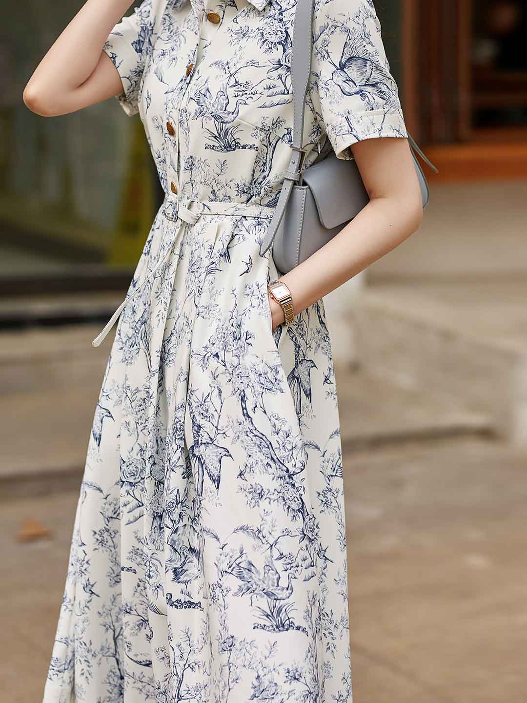 Flowering Girl Women sheila Elegant Lapel Printed Dress