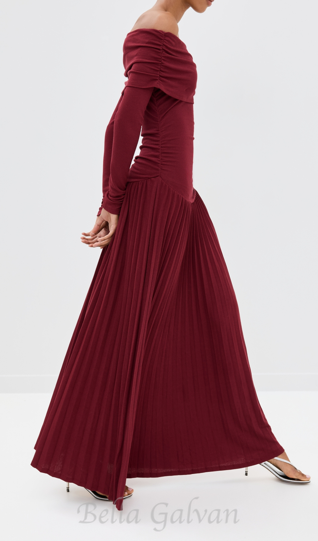 Flowering Girl Women sara bodycon strapless long sleeve maxi dress in burgundy