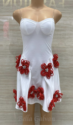 Flowering Girl Women alaniade white 3d flower puffy mini dress