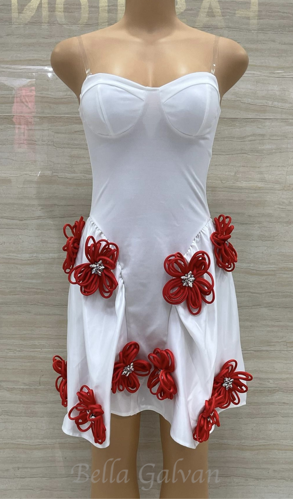 Flowering Girl Women alaniade white 3d flower puffy mini dress