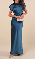 Flowering Girl Women satin cowl back maxi dress in dark teal