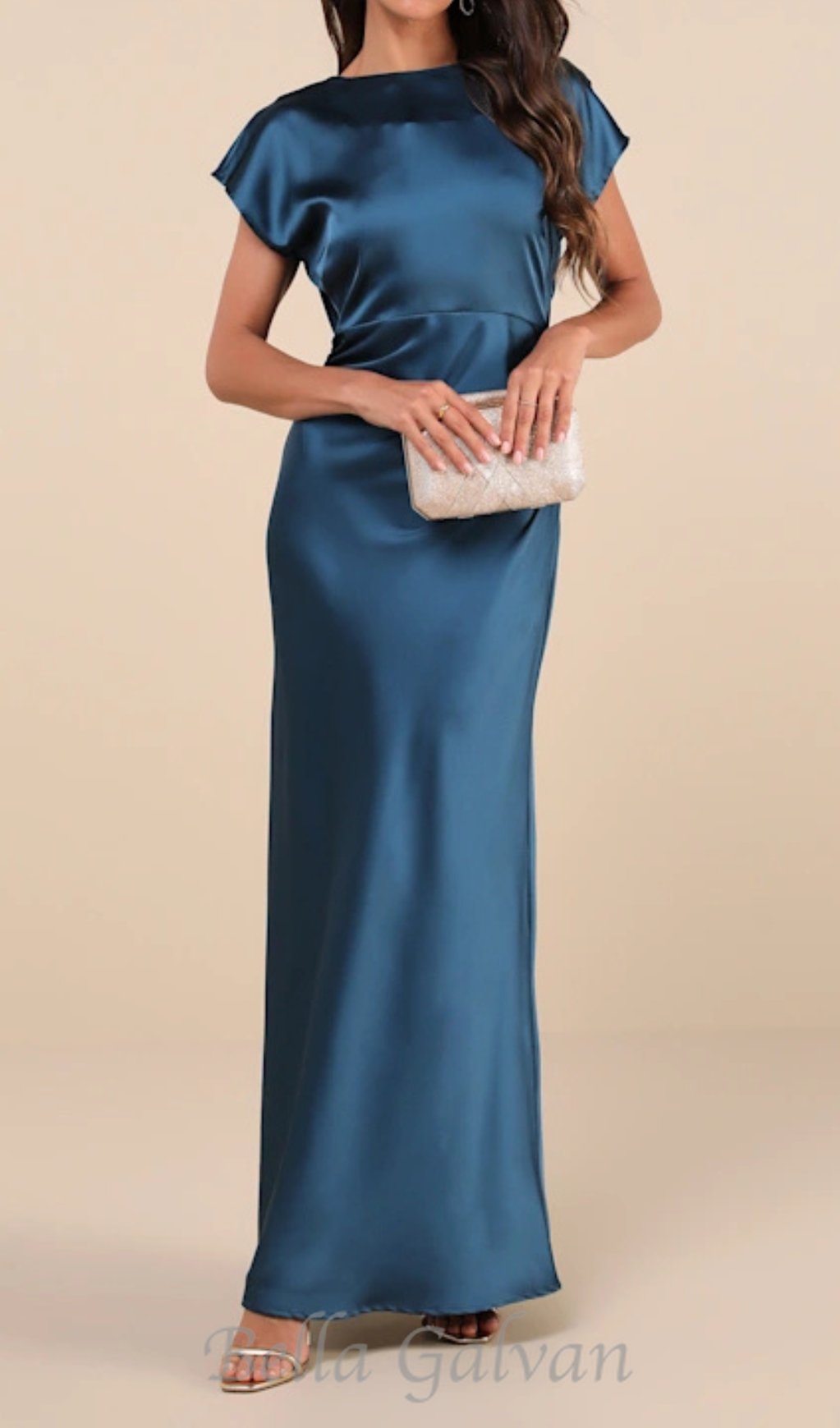 Flowering Girl Women satin cowl back maxi dress in dark teal