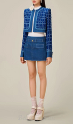 Flowering Girl Women Cathy patchwork Tweed Jacket in blue