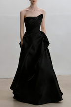 Lyuba Black French Lightweight High-End Strapless Slim Fit Simple Maxi Dress