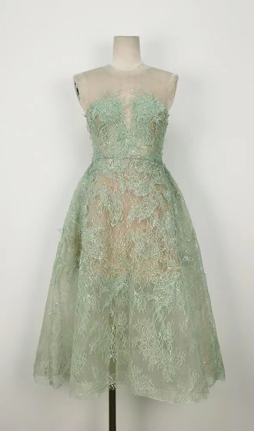 Flowering Girl Women GREEN FLORAL LACE EMBROIDER MIDI DRESS